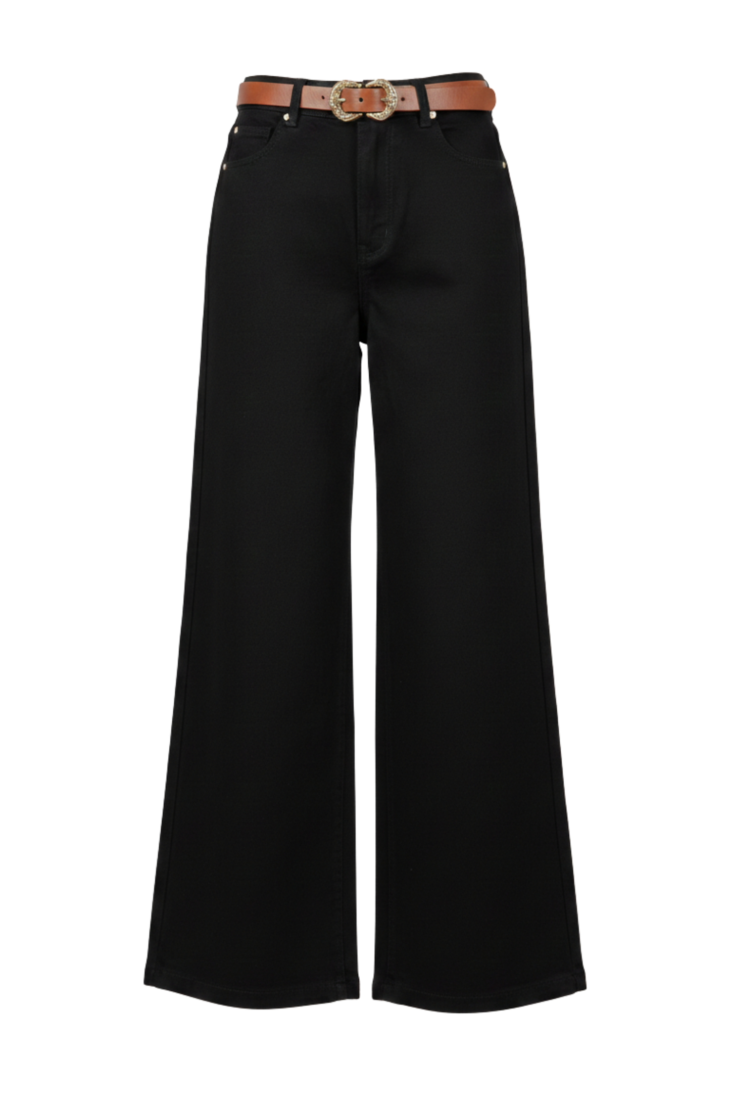 Ladies Wide Leg Jeans with Brown Belt