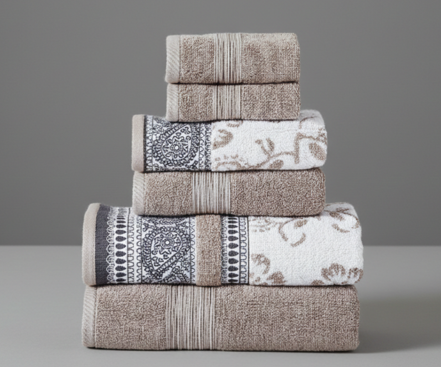 6 Piece Yarn Dyed Jacquard / Solid Towel Set Ophelia