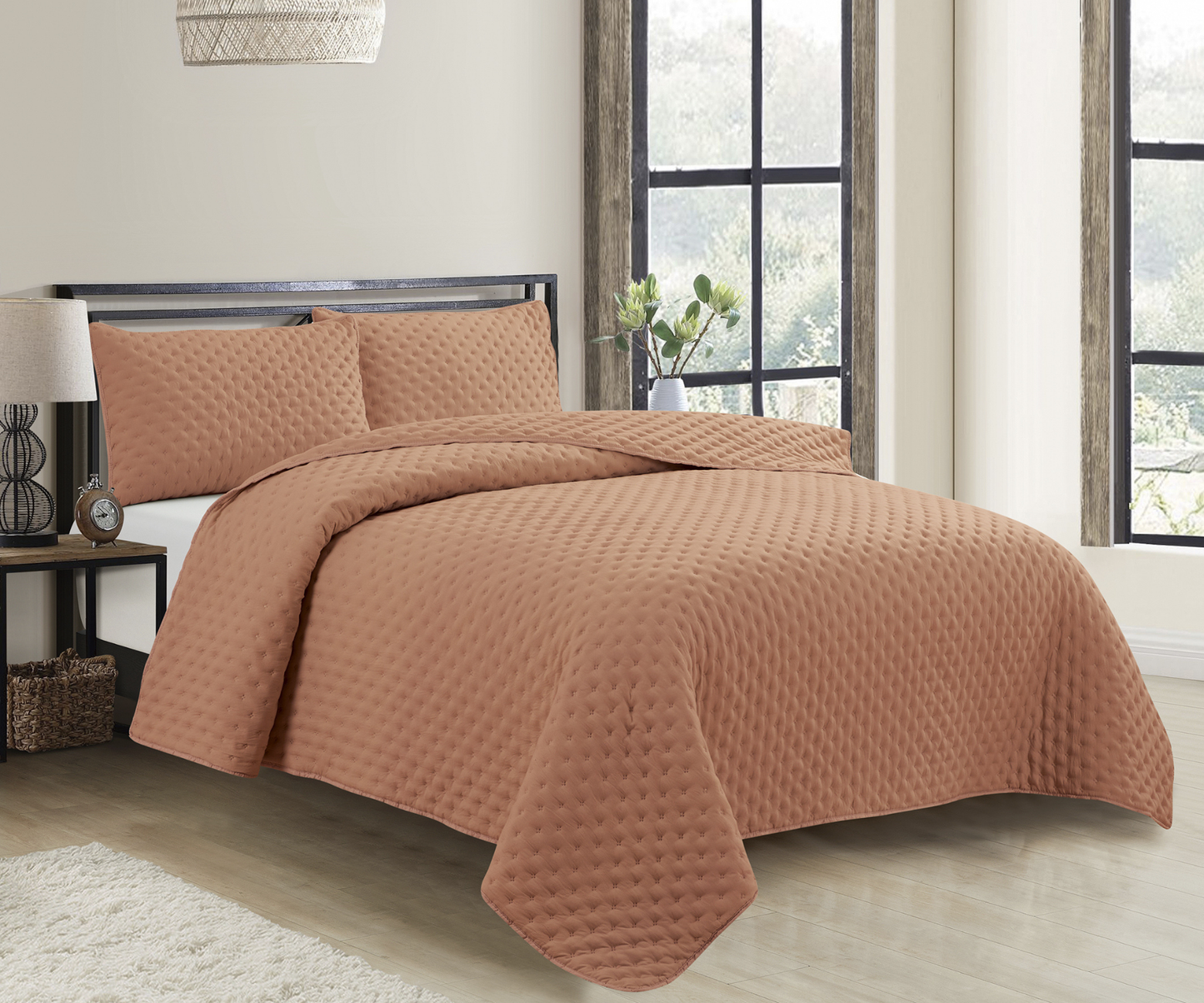 3 Piece Solid Bedspread Set with Pinsonic Quilting