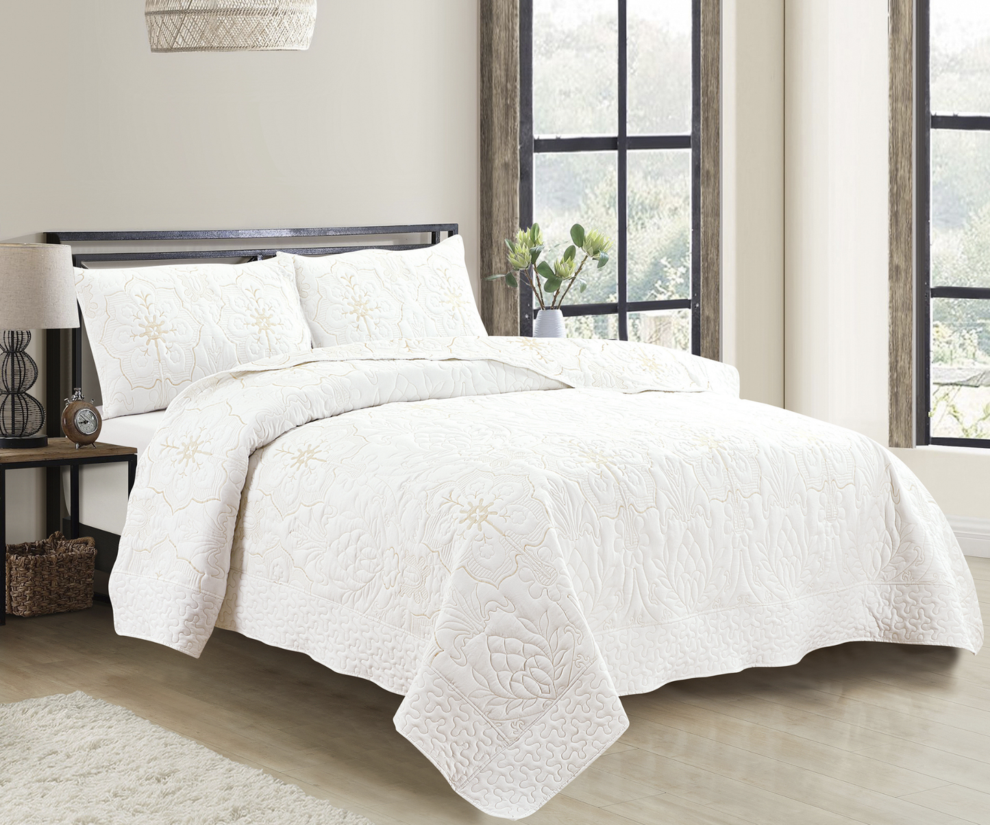 3-Piece Geometric Quilted Bedspread Set