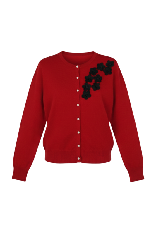 Embellished Floral Crew-Neck Cardigan