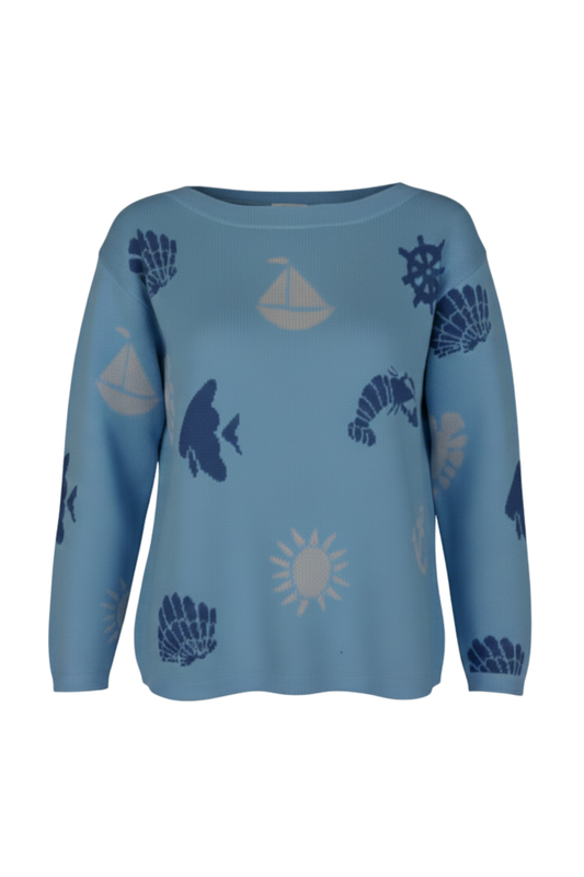 Nautical Intarsia-Style Knit Pullover