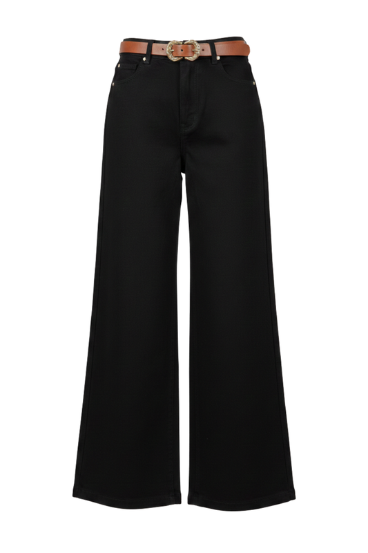 Ladies Wide Leg Jeans with Brown Belt