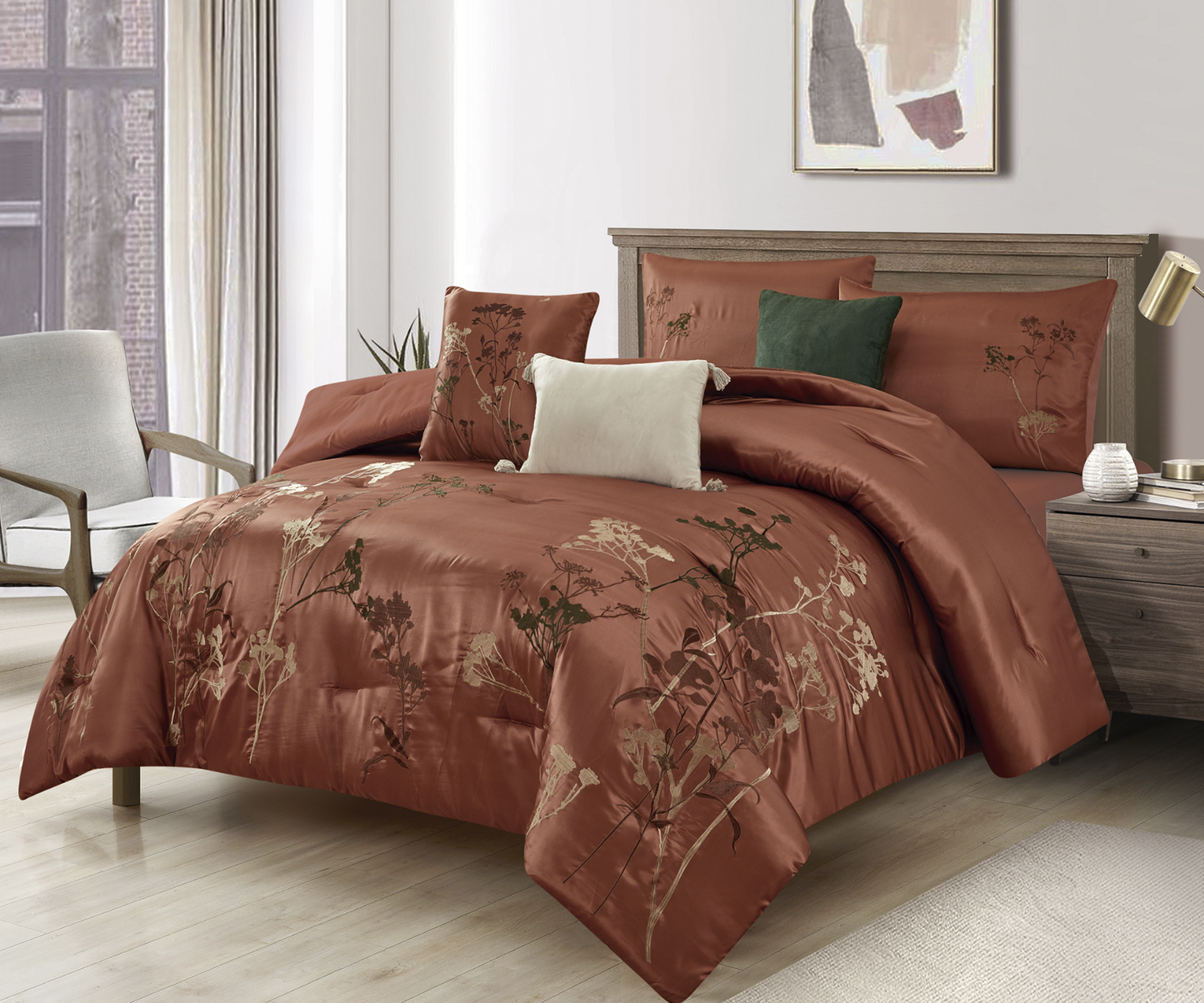 7 Piece Embroidery Comforter Set