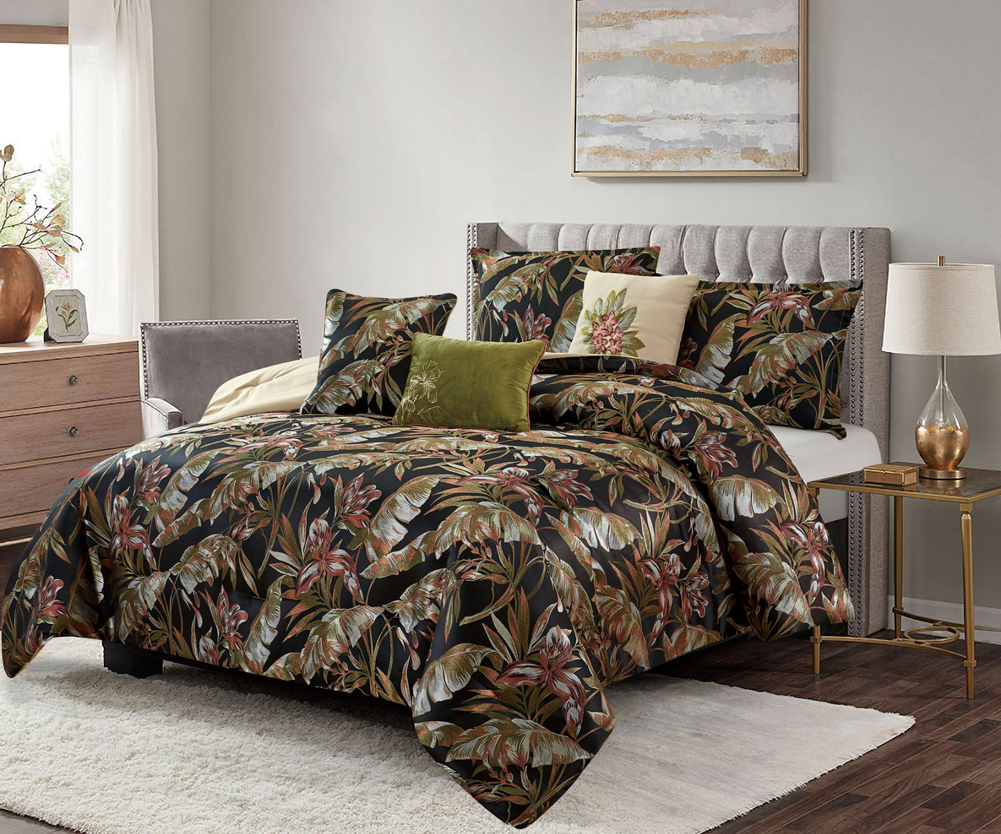 7 Piece Luxury Jacquard Comforter Set
