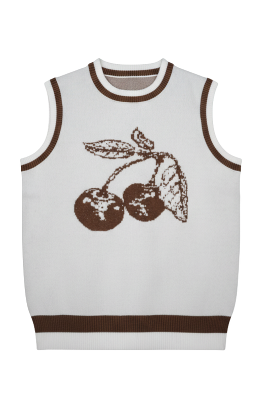 Ladies’ Sleeveless Jacquard Knit Top with Cherry Motif