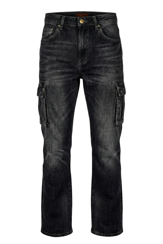 Ladies Acid Wash Wide Leg Jeans With Cargo