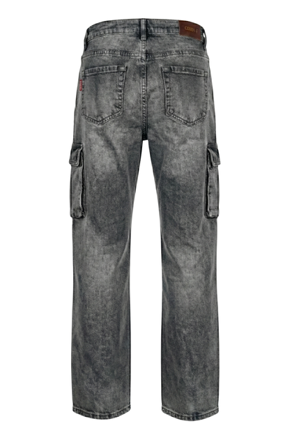 Ladies Acid Wash Wide Leg Jeans With Cargo