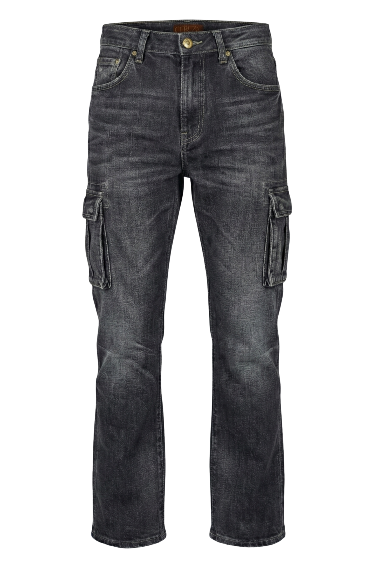 Ladies Acid Wash Wide Leg Jeans With Cargo