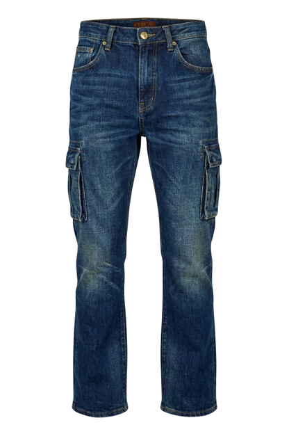 Ladies Acid Wash Wide Leg Jeans With Cargo