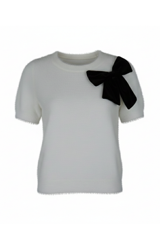 Ladies’ Knit Top with Contrast Bow Detail