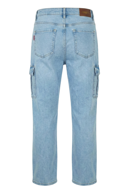 Ladies Acid Wash Wide Leg Jeans With Cargo