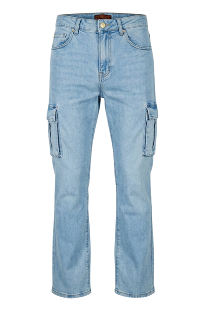 Ladies Acid Wash Wide Leg Jeans With Cargo