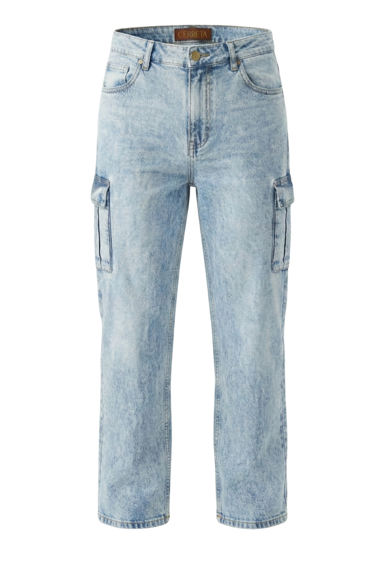Ladies Acid Wash Wide Leg Jeans With Cargo