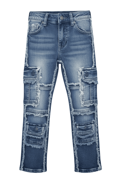 Boys Frayed Cargo Jeans