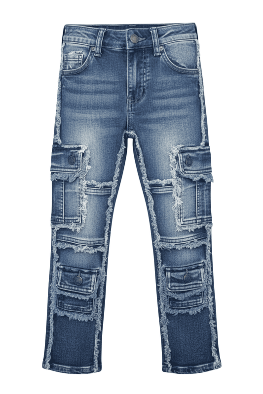 Boys Frayed Cargo Jeans
