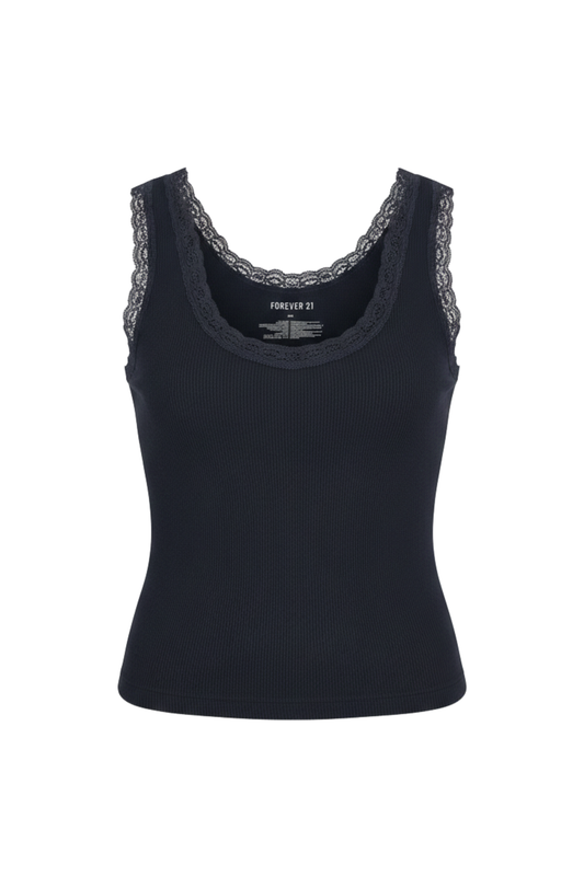 Ladies Basic Cami Rib With Lace