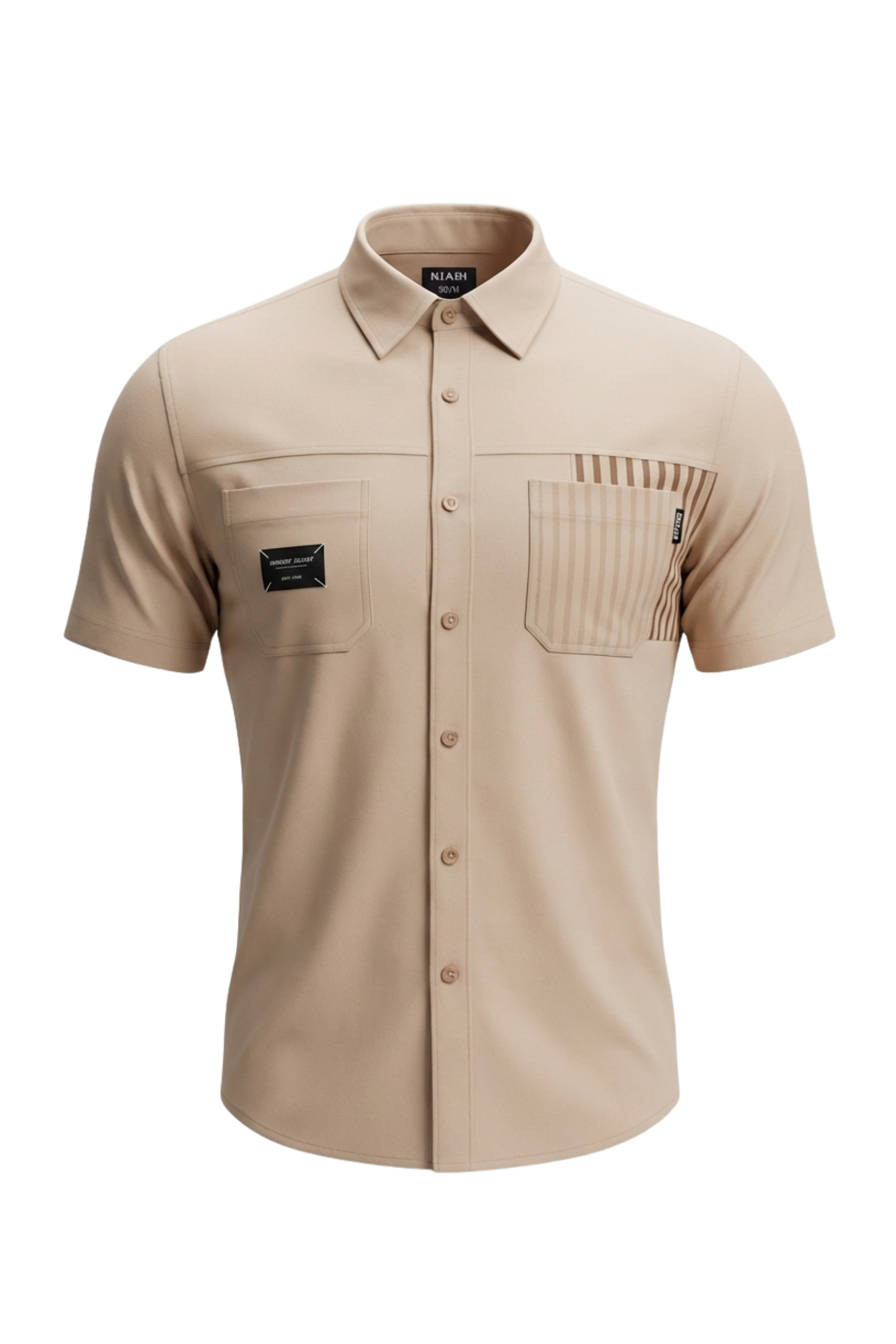 Men’s Shirt Short Sleeve Two Pocket Bags and Combined Stripes
